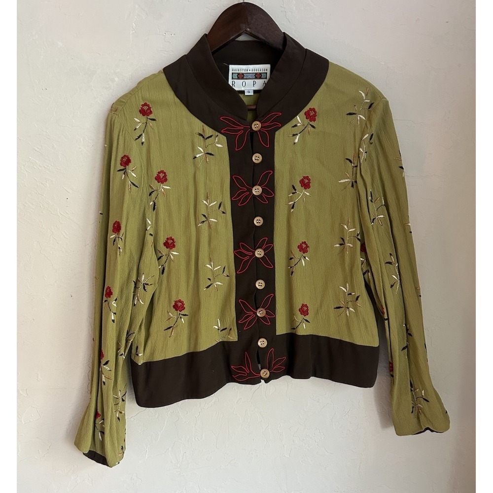 Vintage Hairston Roberson Ropa Embroidered Button Up Top Jacket S Cottagecore